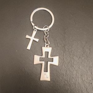 Silver Two Cross Keychain